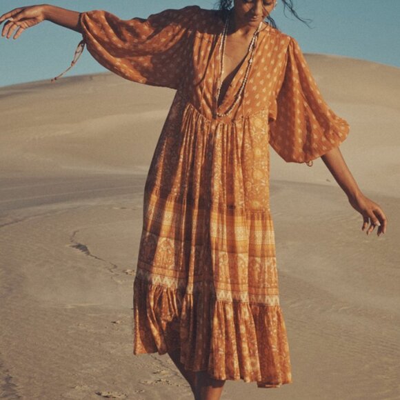 Spell Utopia Short Sleeve Midi Dress Cinnamon L - Picture 3 of 10